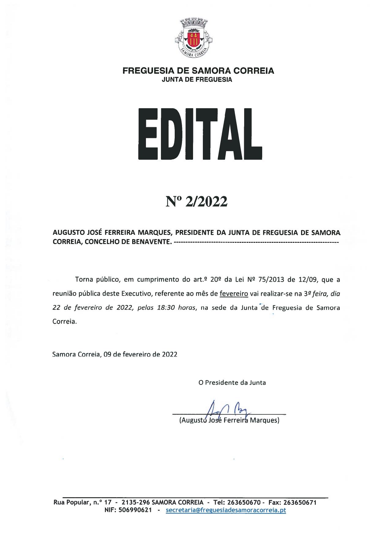 Imagem Edital Nº 02/2022 - Reunião Pública do Executivo