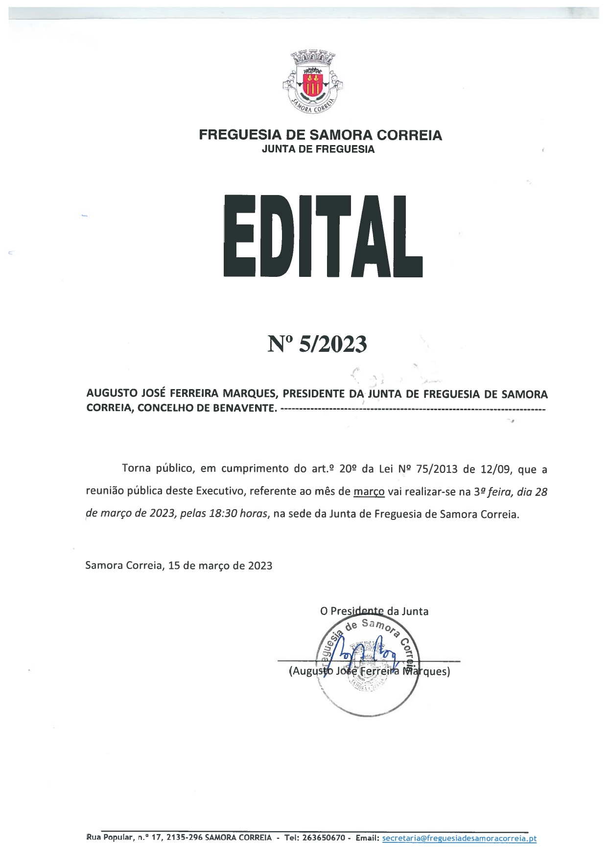 Imagem Edital Nº 05/2023 - Reunião Pública do Executivo