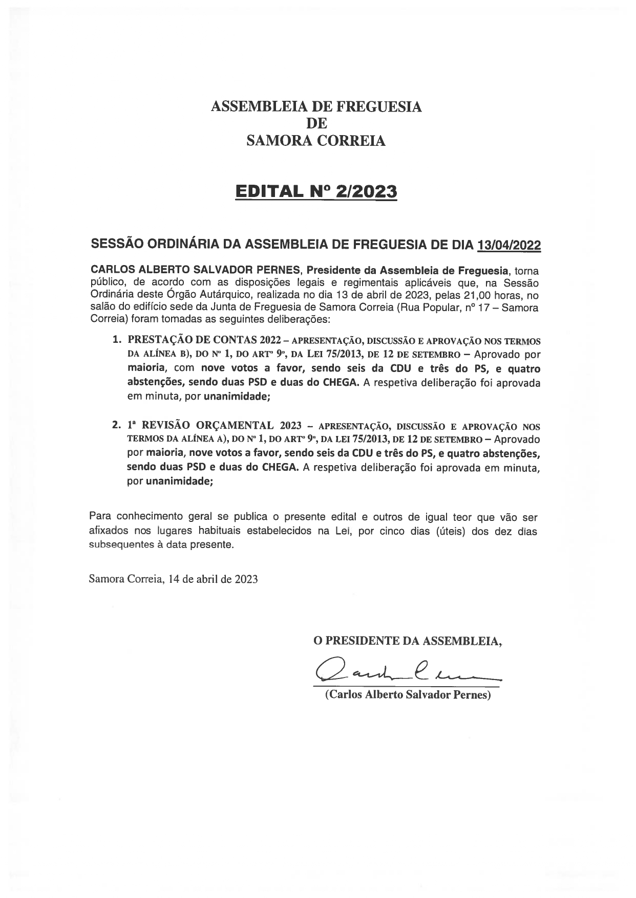 Imagem Edital Nº 02/2023 - Assembleia De Freguesia