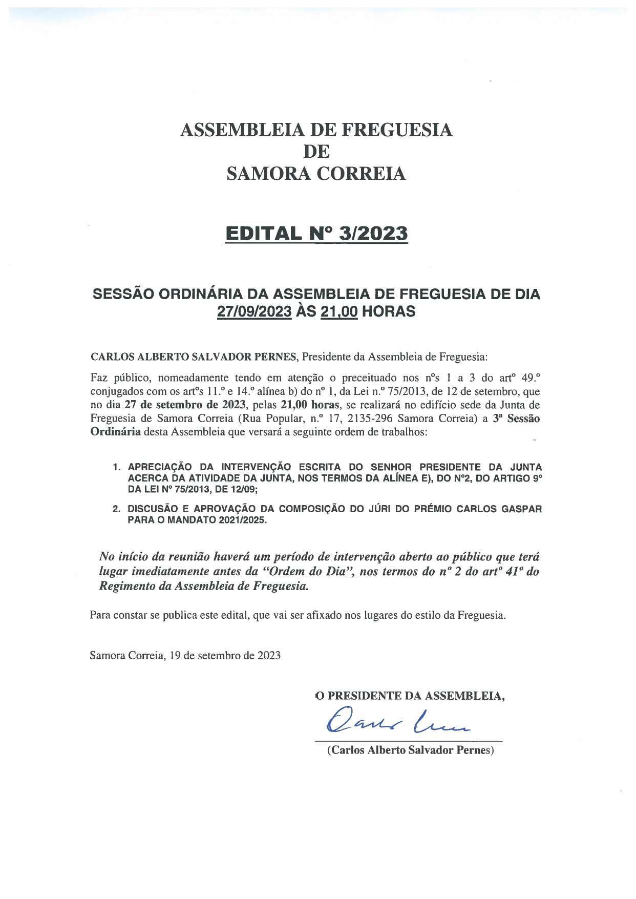 Imagem Edital Nº 03/2023 - Assembleia De Freguesia