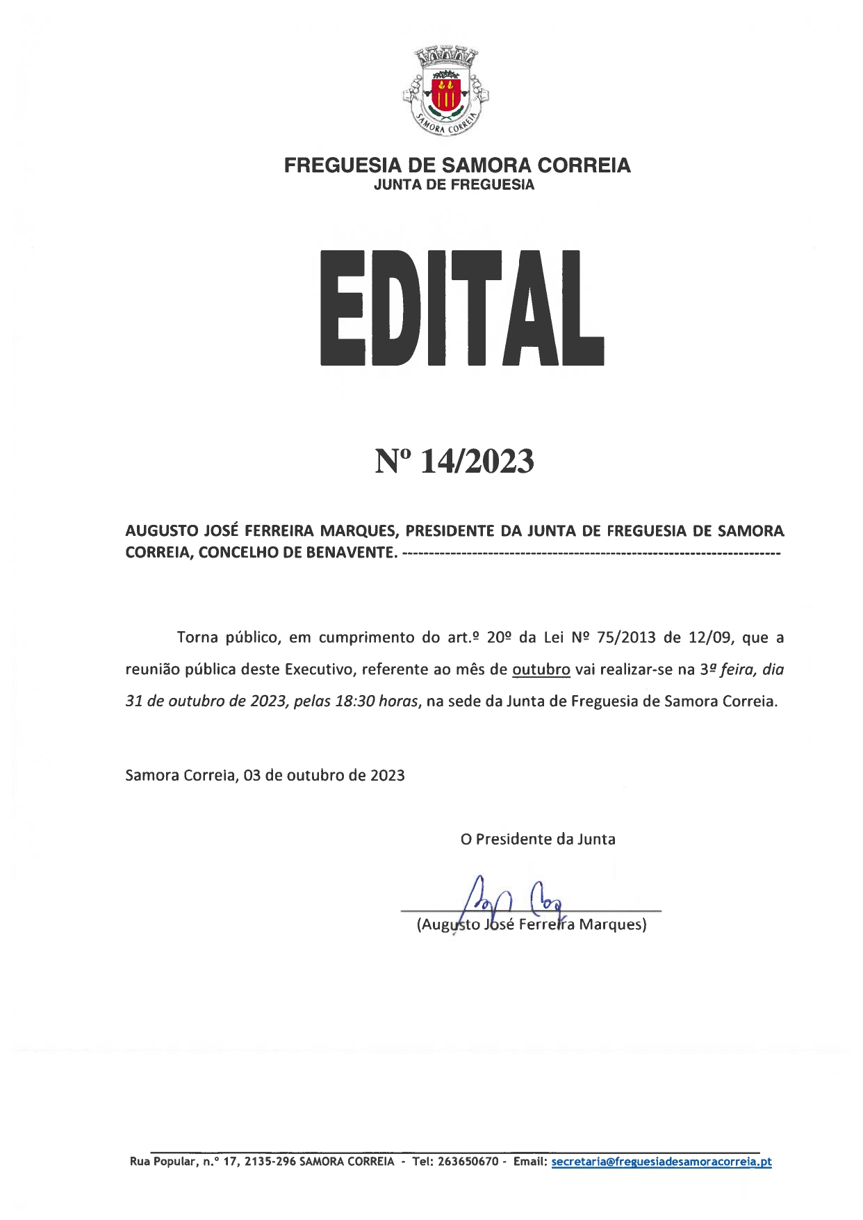Imagem Edital Nº 14/2023 - Reunião Pública do Executivo