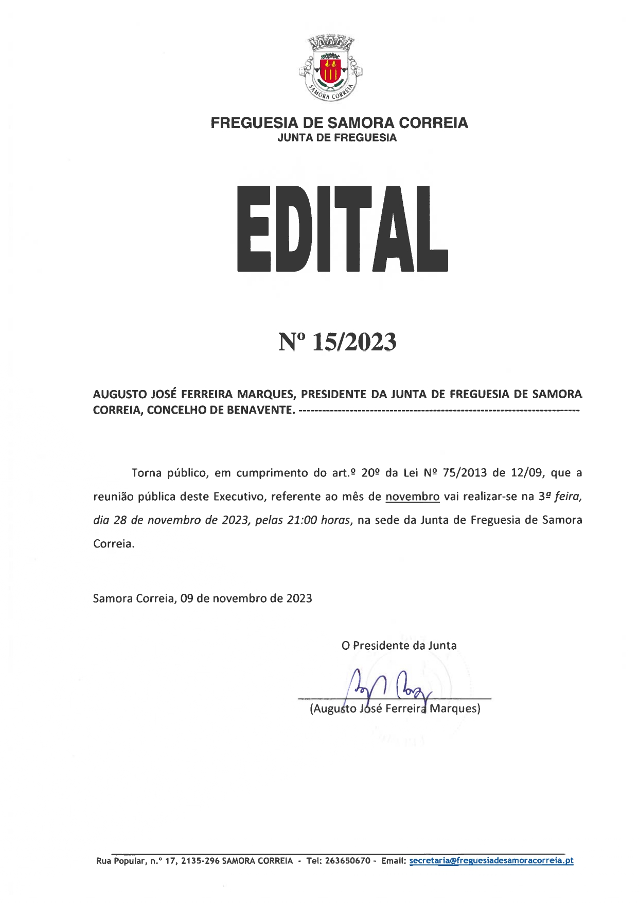 Imagem Edital Nº 15/2023 - Reunião Pública do Executivo