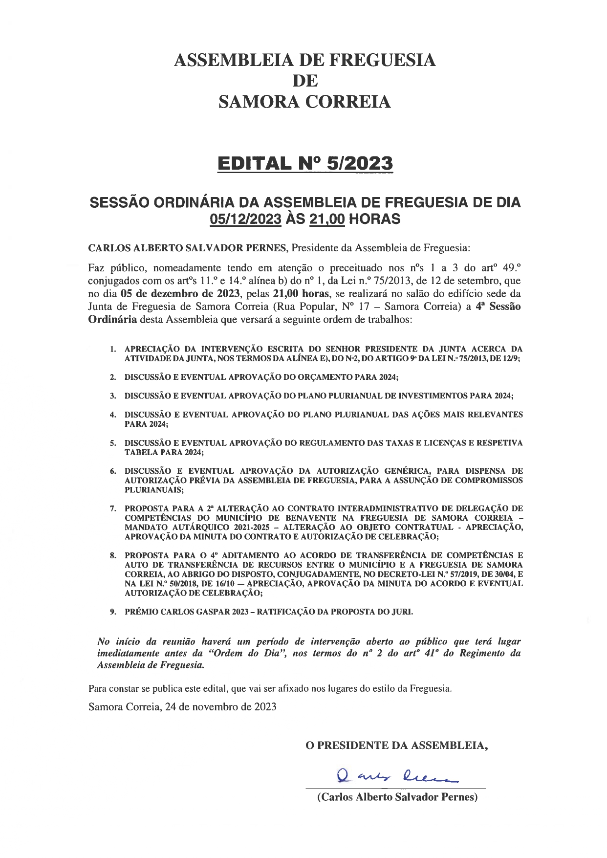 Imagem Edital Nº 05/2023 - Assembleia De Freguesia