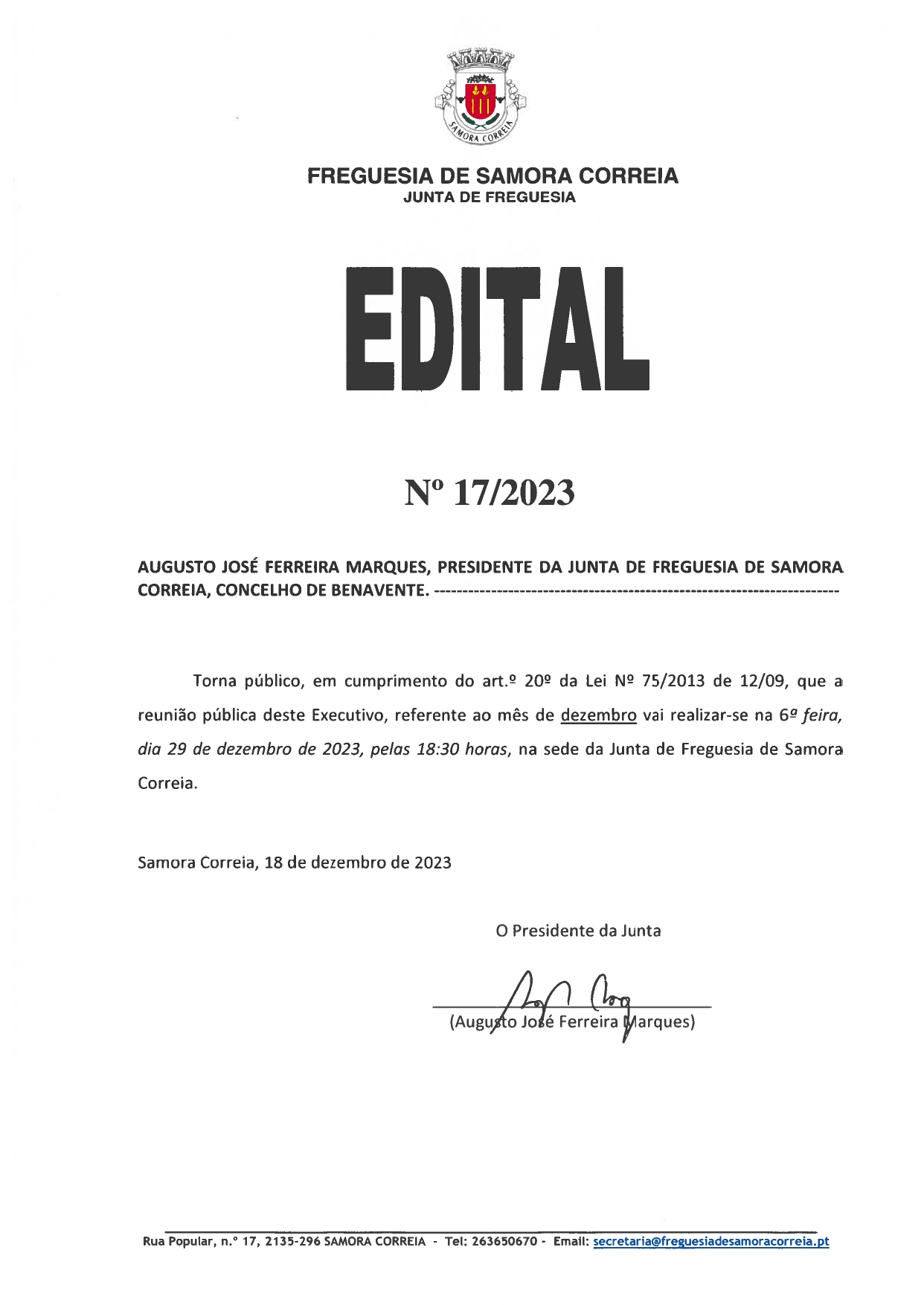 Imagem Edital Nº 17/2023 - Reunião Pública do Executivo