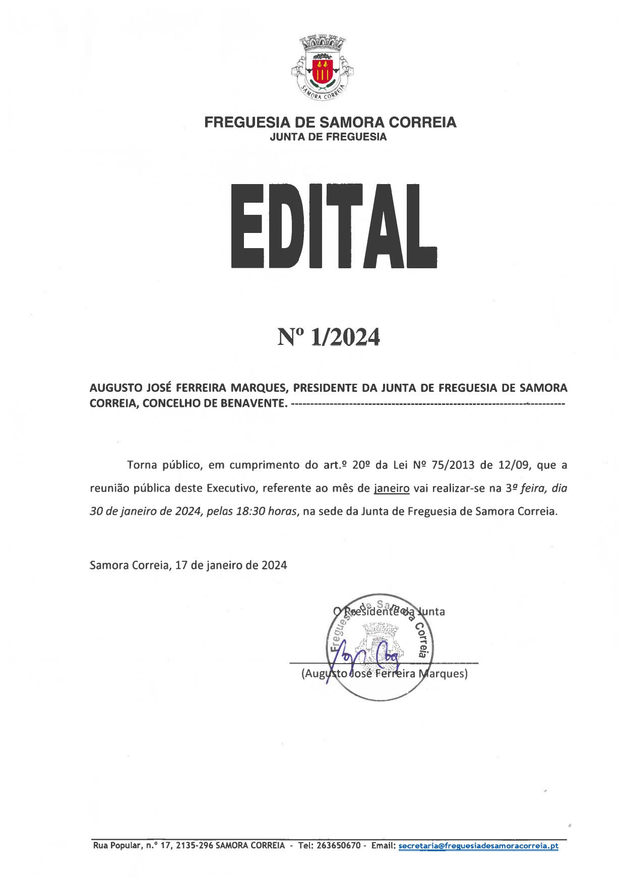 Imagem Edital Nº 01/2024 - Reunião Pública do Executivo