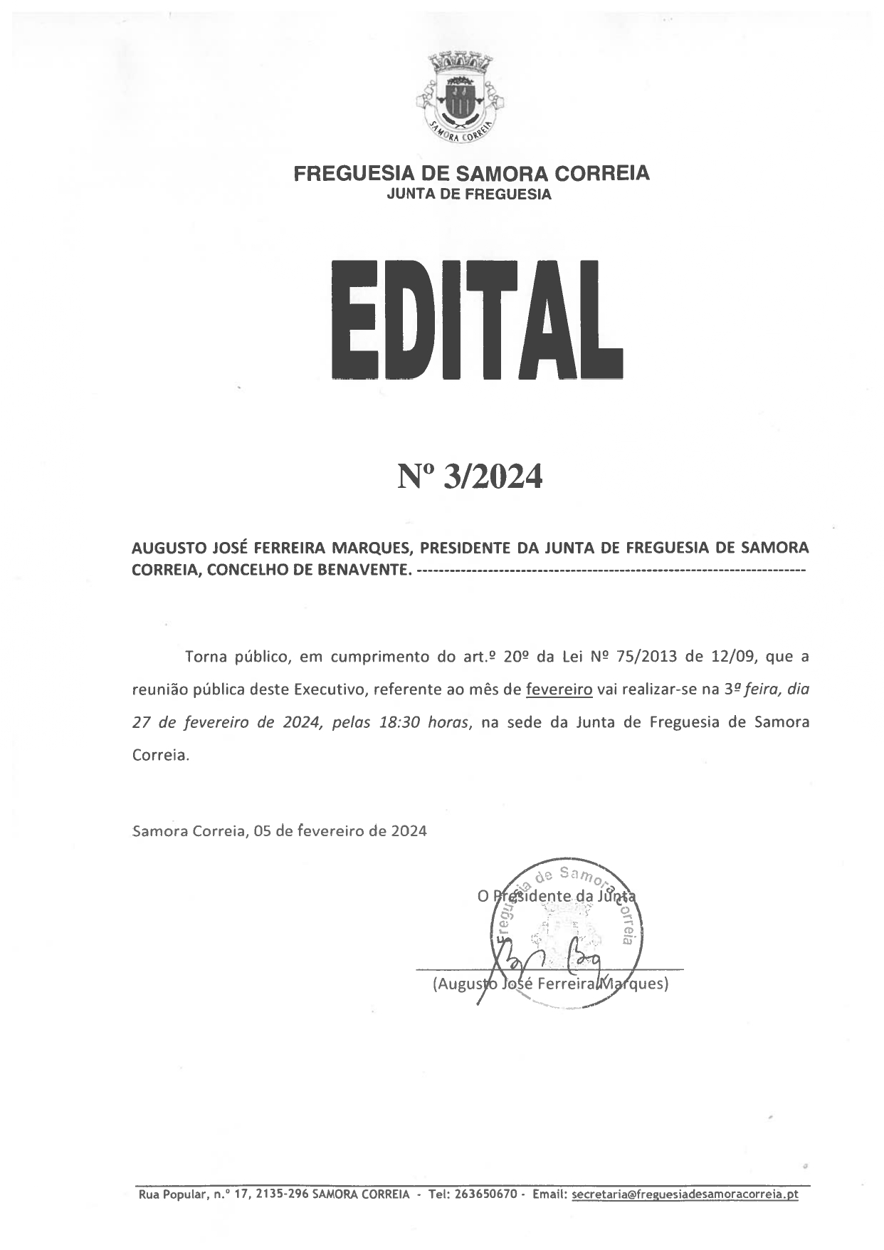Imagem Edital Nº 03/2024 - Reunião Pública do Executivo