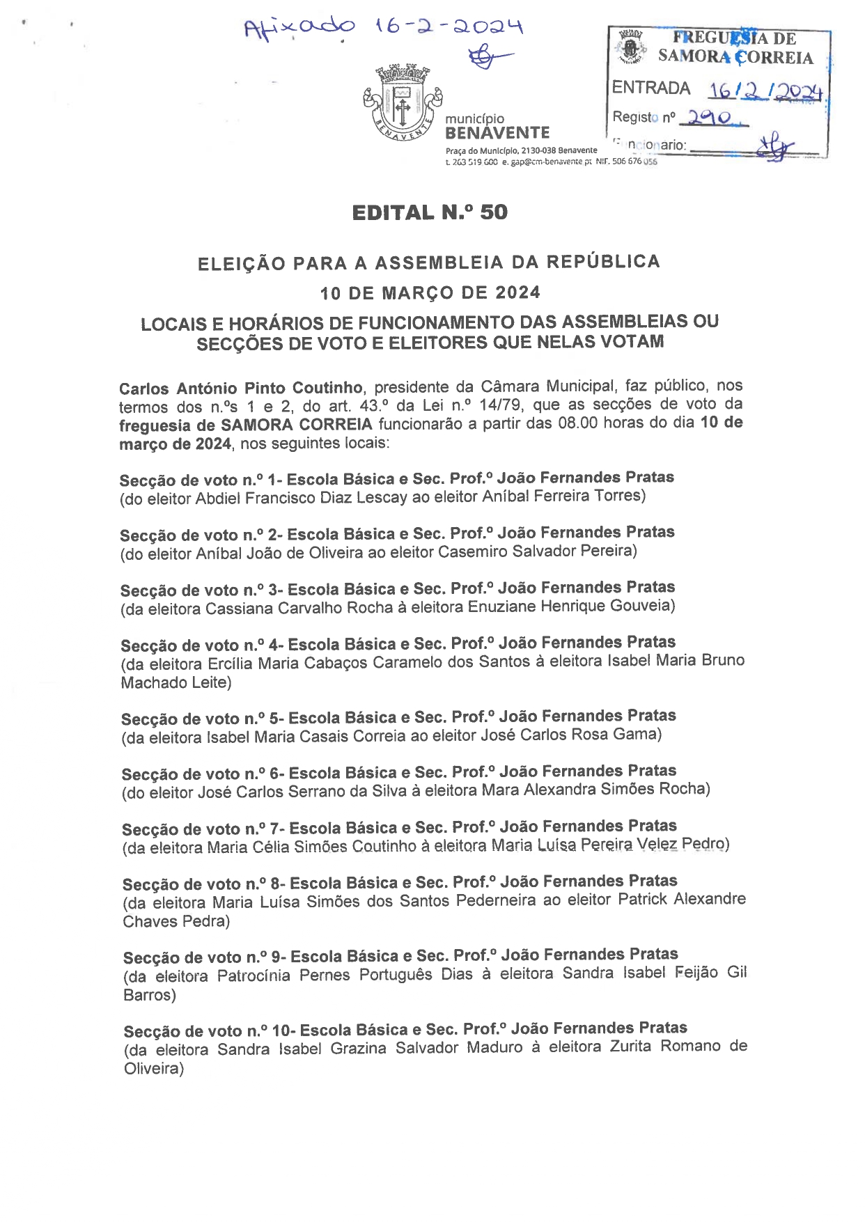 Imagem Edital Nº50 - CMB - Eleição Para a Assembleia da República