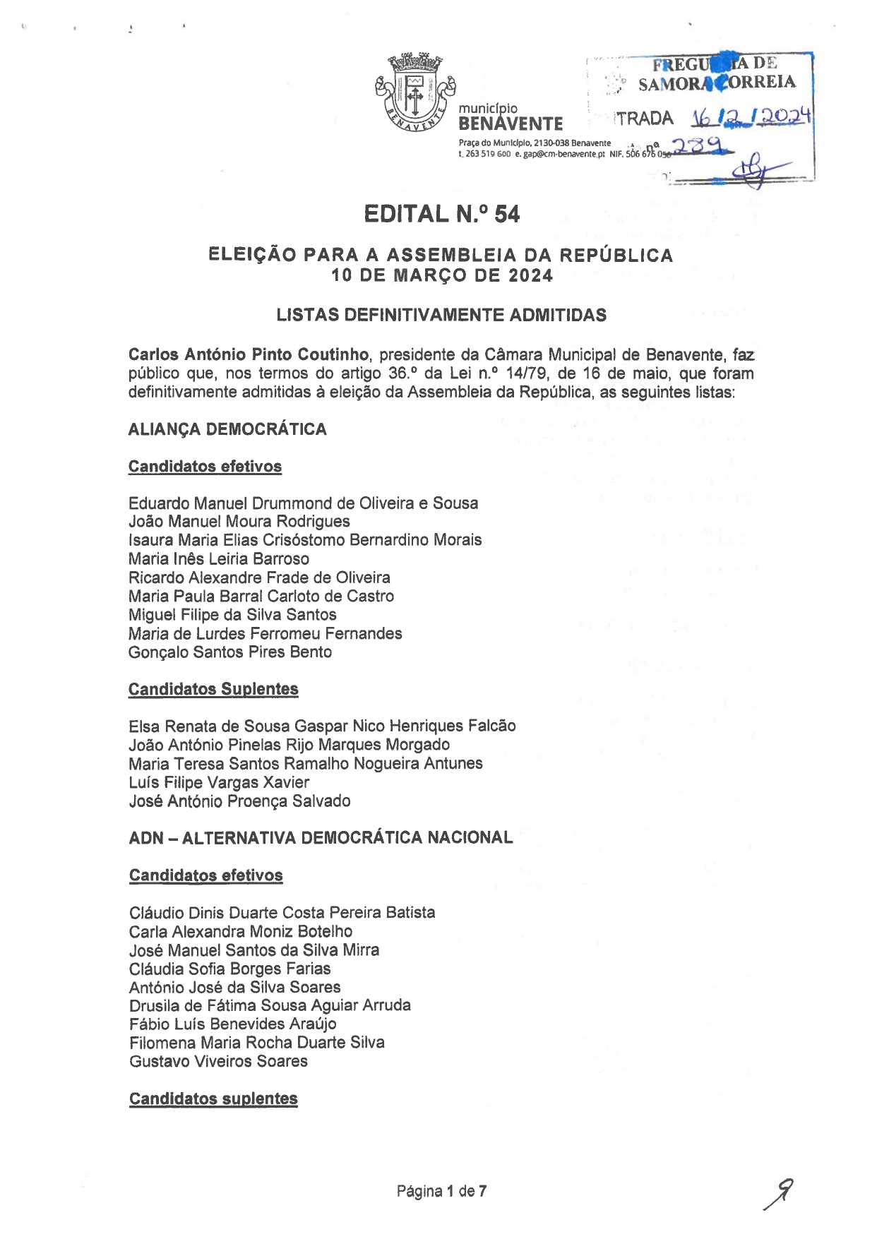 Imagem Edital Nº54 - CMB - Eleição Para a Assembleia da República
