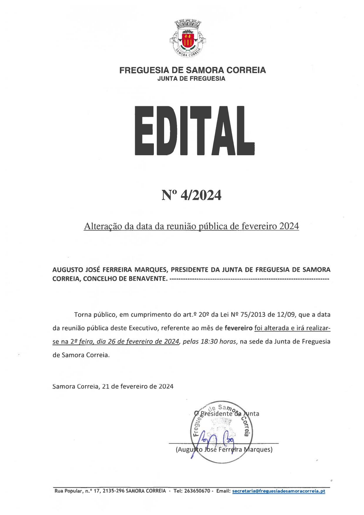 Imagem Edital Nº 04/2024 - Alteração da Data da Reunião Pública do Executivo de Fevereiro
