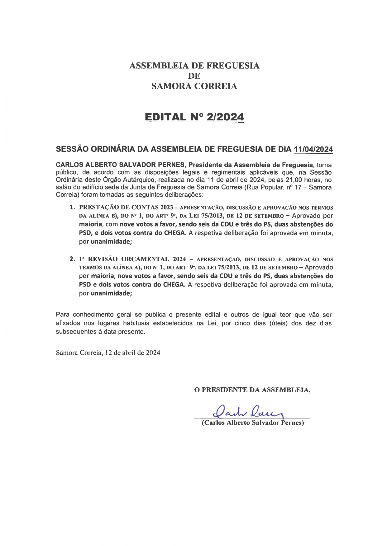 Imagem Edital Nº 02/2024 - Assembleia De Freguesia
