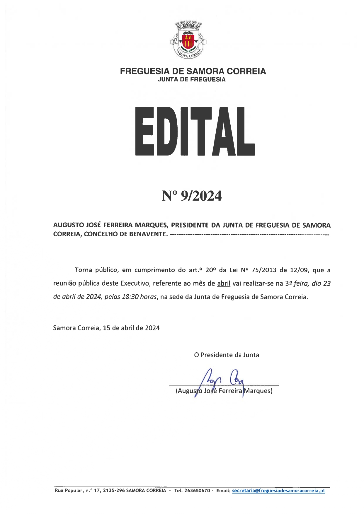 Imagem Edital Nº 09/2024 - Reunião Pública do Executivo
