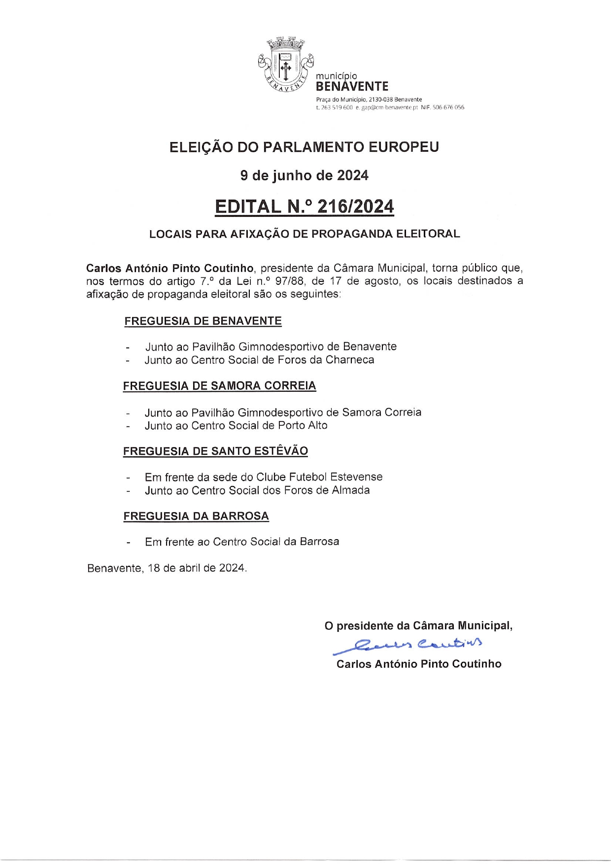 Imagem Edital Nº216 - CMB - Locais Propaganda Eleitoral