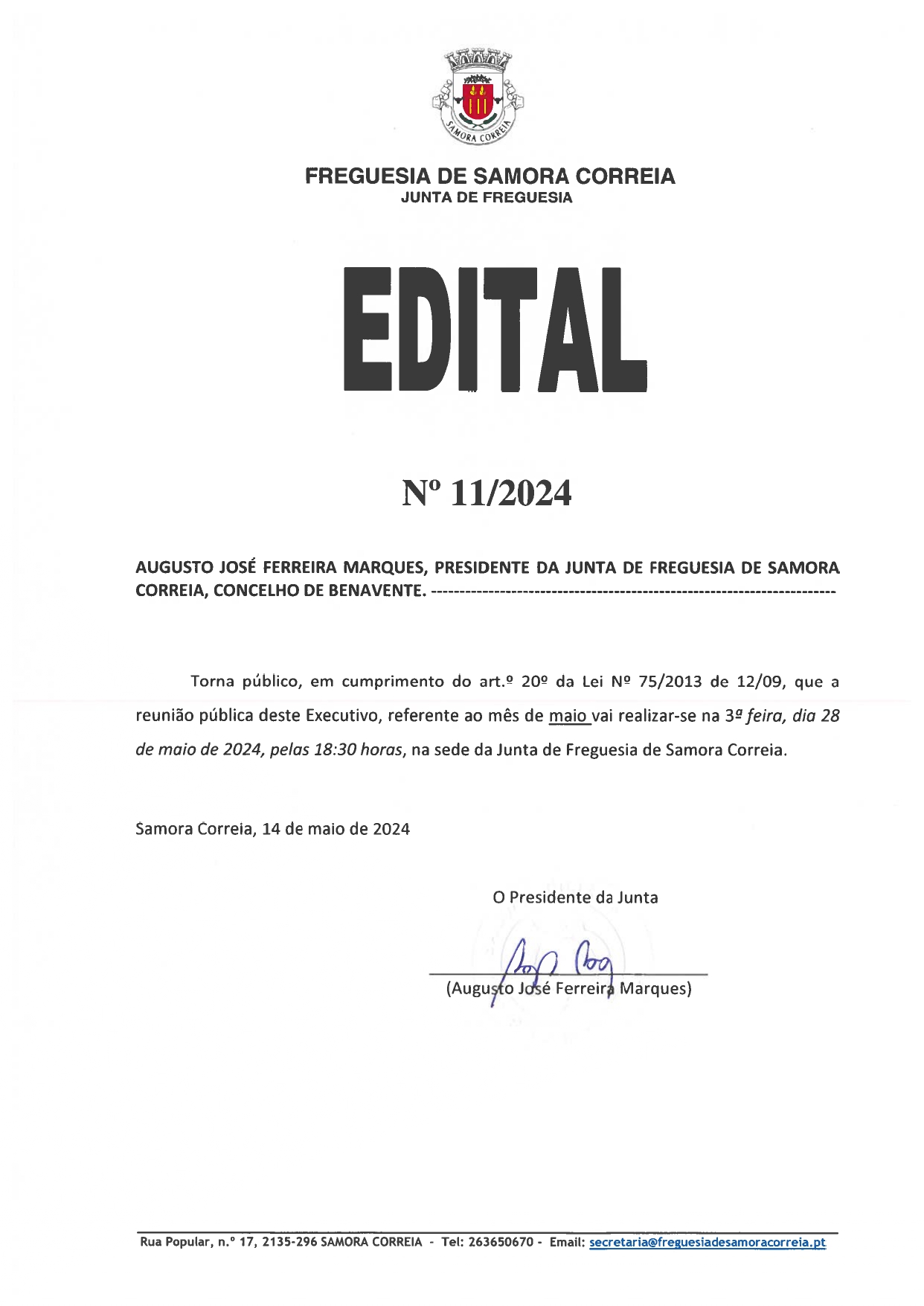 Imagem Edital Nº 11/2024 - Reunião Pública do Executivo