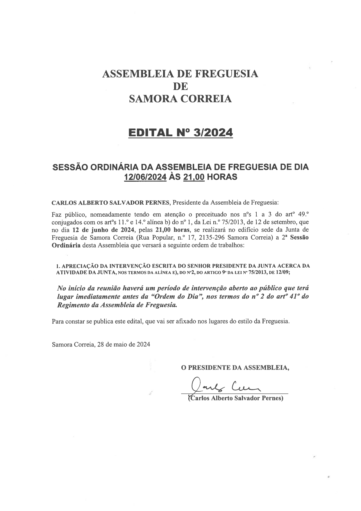 Imagem Edital Nº 03/2024 - Assembleia De Freguesia