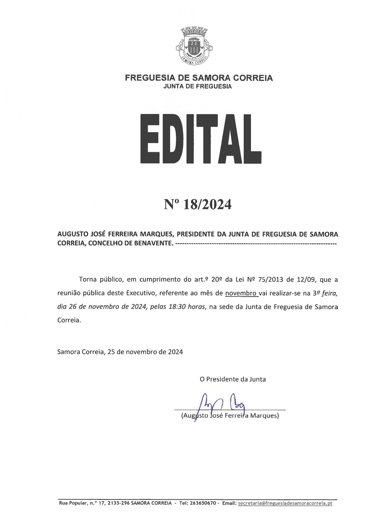 Imagem Edital Nº 18/2024 - Reunião Pública do Executivo
