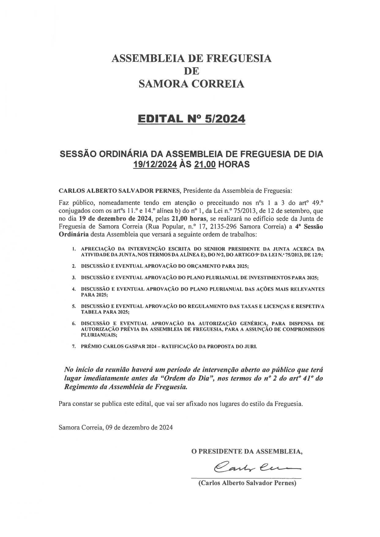 Imagem Edital Nº 05/2024 - Assembleia De Freguesia