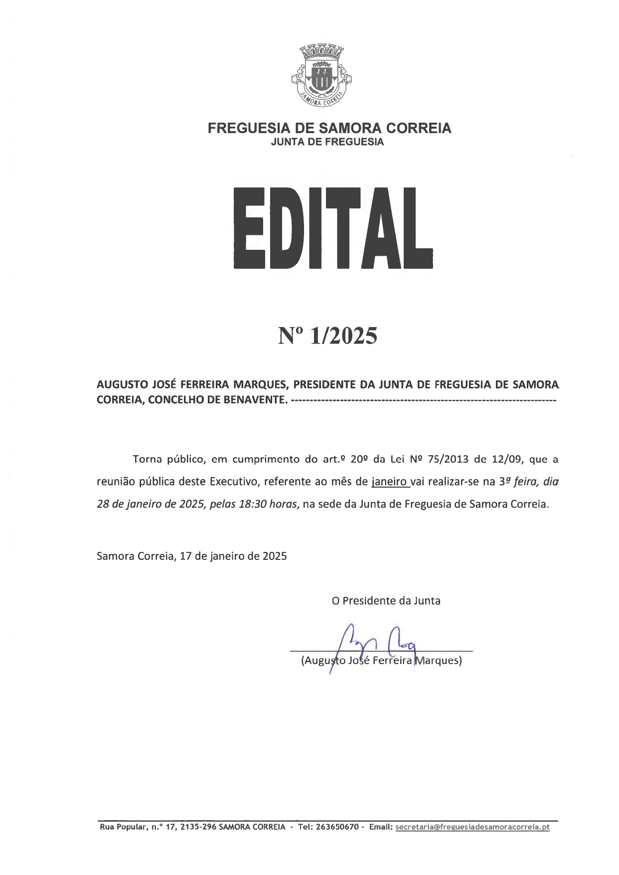 Imagem Edital Nº 01/2025 - Reunião Pública do Executivo