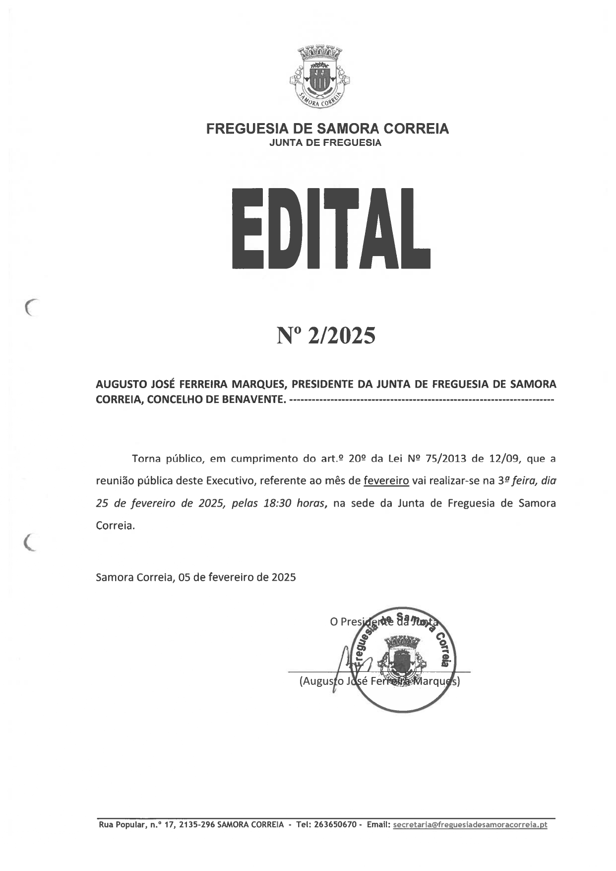 Imagem Edital Nº 02/2025 - Reunião Pública do Executivo