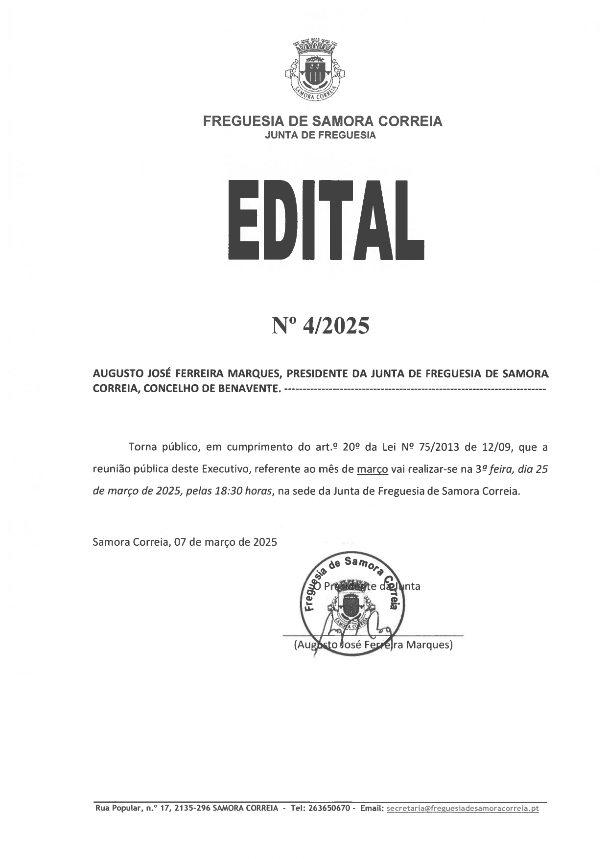 Imagem Edital Nº 04/2025 - Reunião Pública do Executivo
