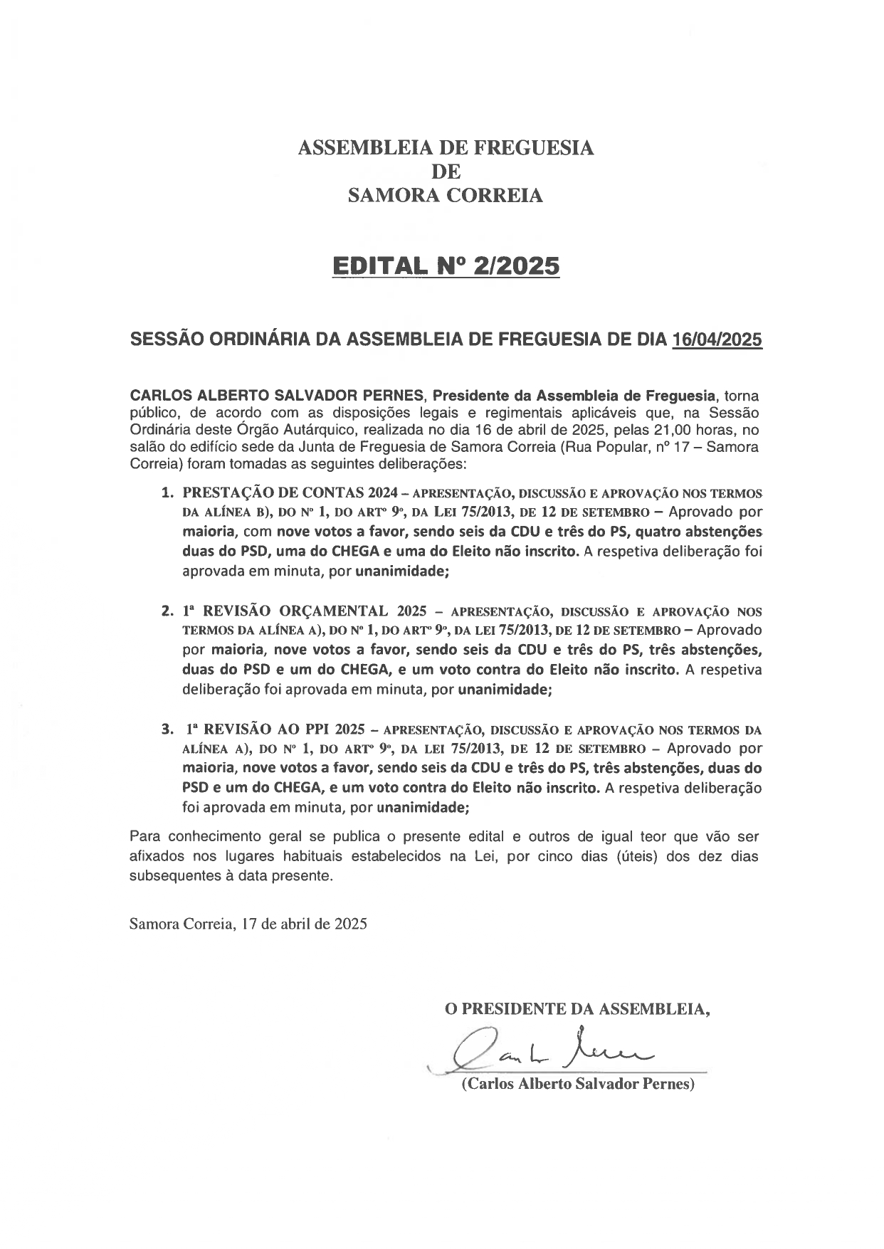 Imagem Edital Nº 02/2025 - Assembleia De Freguesia