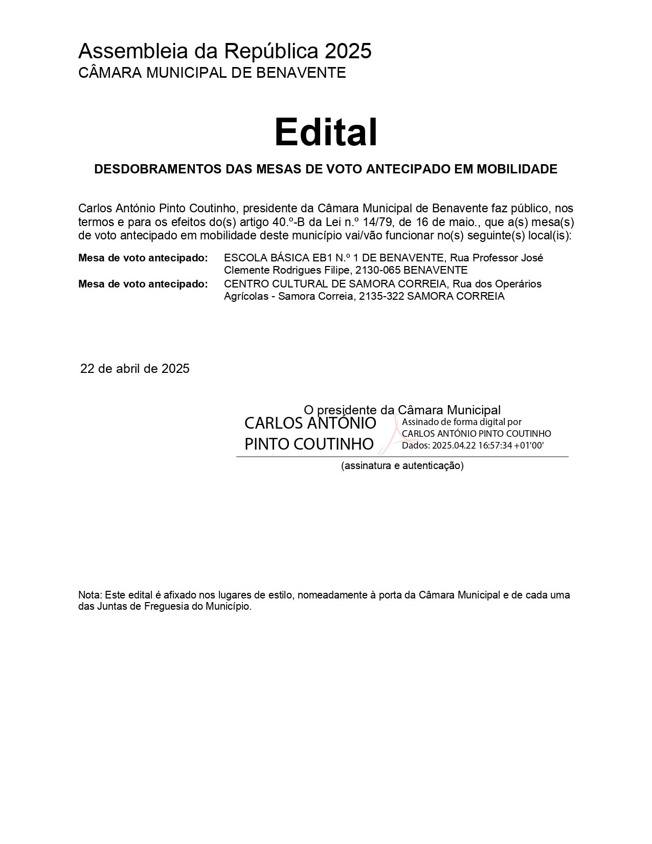 Imagem Edital - Voto Antecipado em Mobilidade