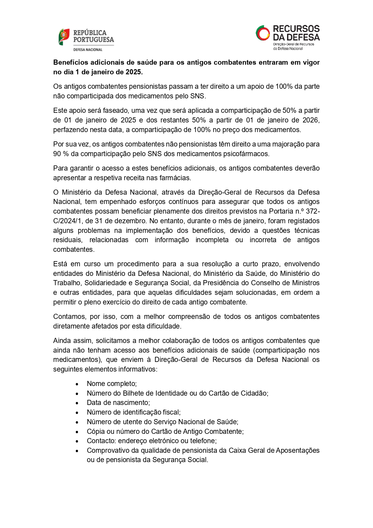 Imagem Benefícios Adicionais Para os Antigos Combatentes