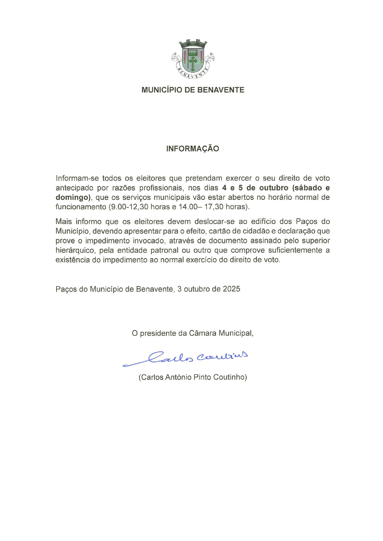 Imagem Eleições Autárquicas 2025 - Voto Antecipado em Mobilidade por Razões Profissionais
