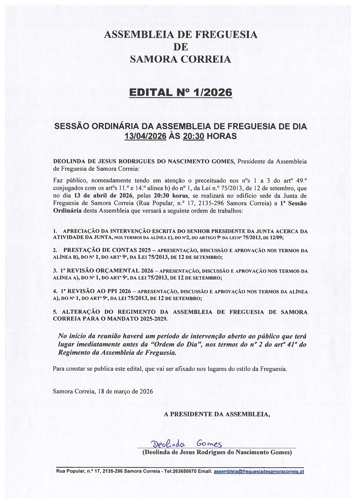 Imagem Edital 01/2026 - Assembleia de Freguesia