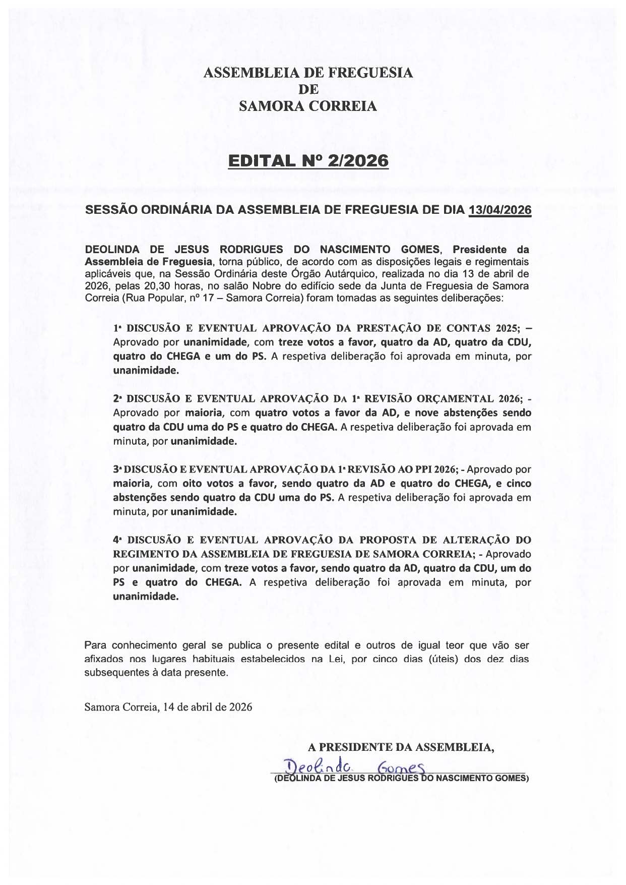 Imagem Edital 02/2026 - Assembleia de Freguesia