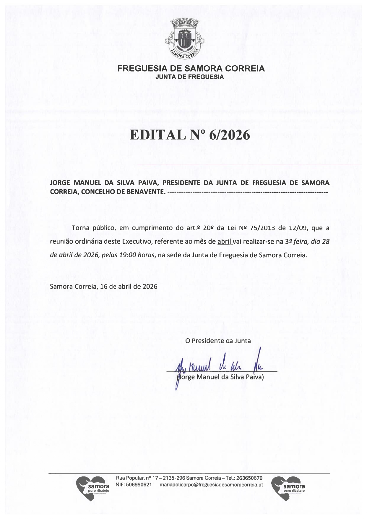Imagem Edital Nº 06/2026 - Reunião Pública do Executivo