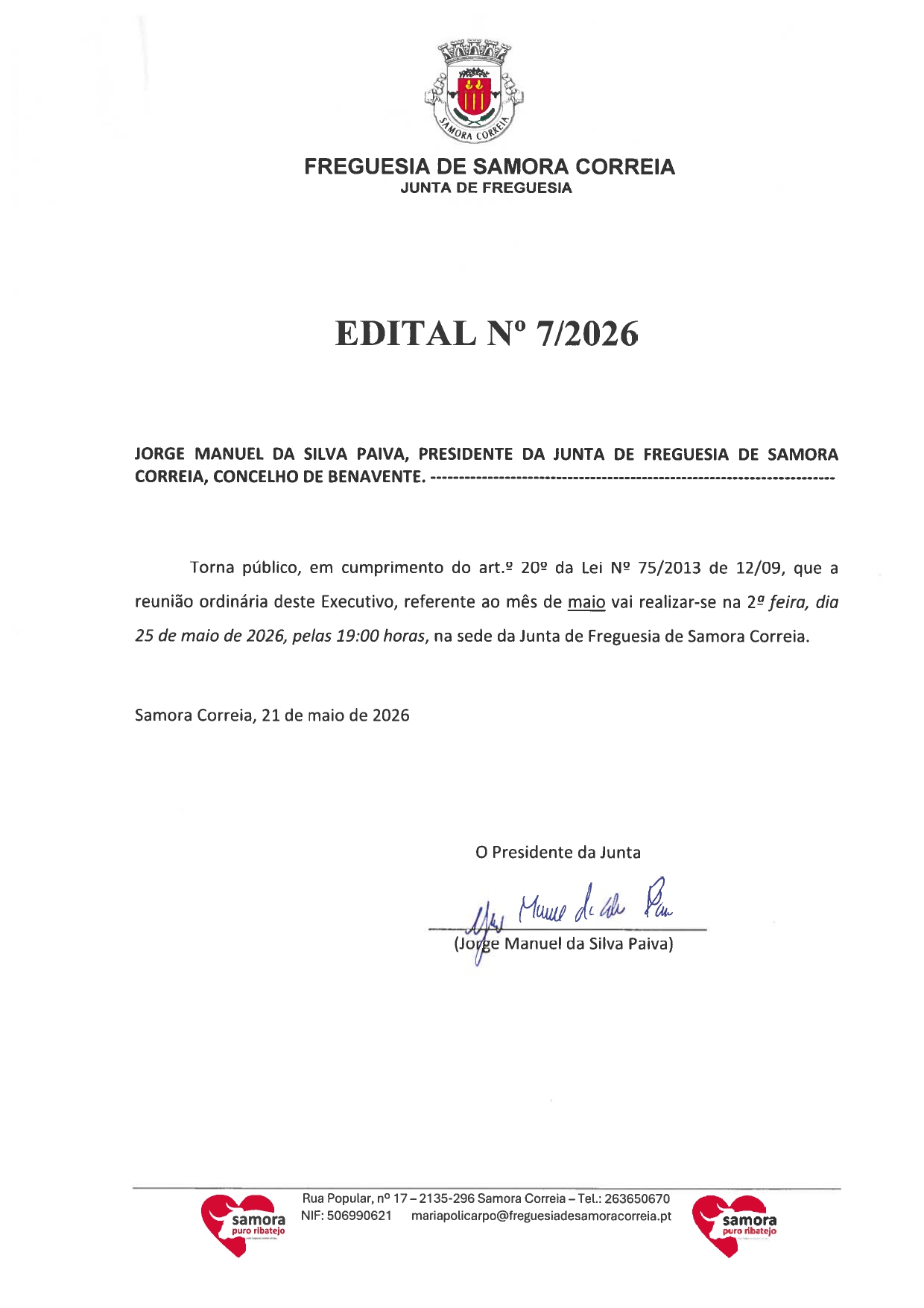 Imagem Edital Nº 07/2026 - Reunião Pública do Executivo