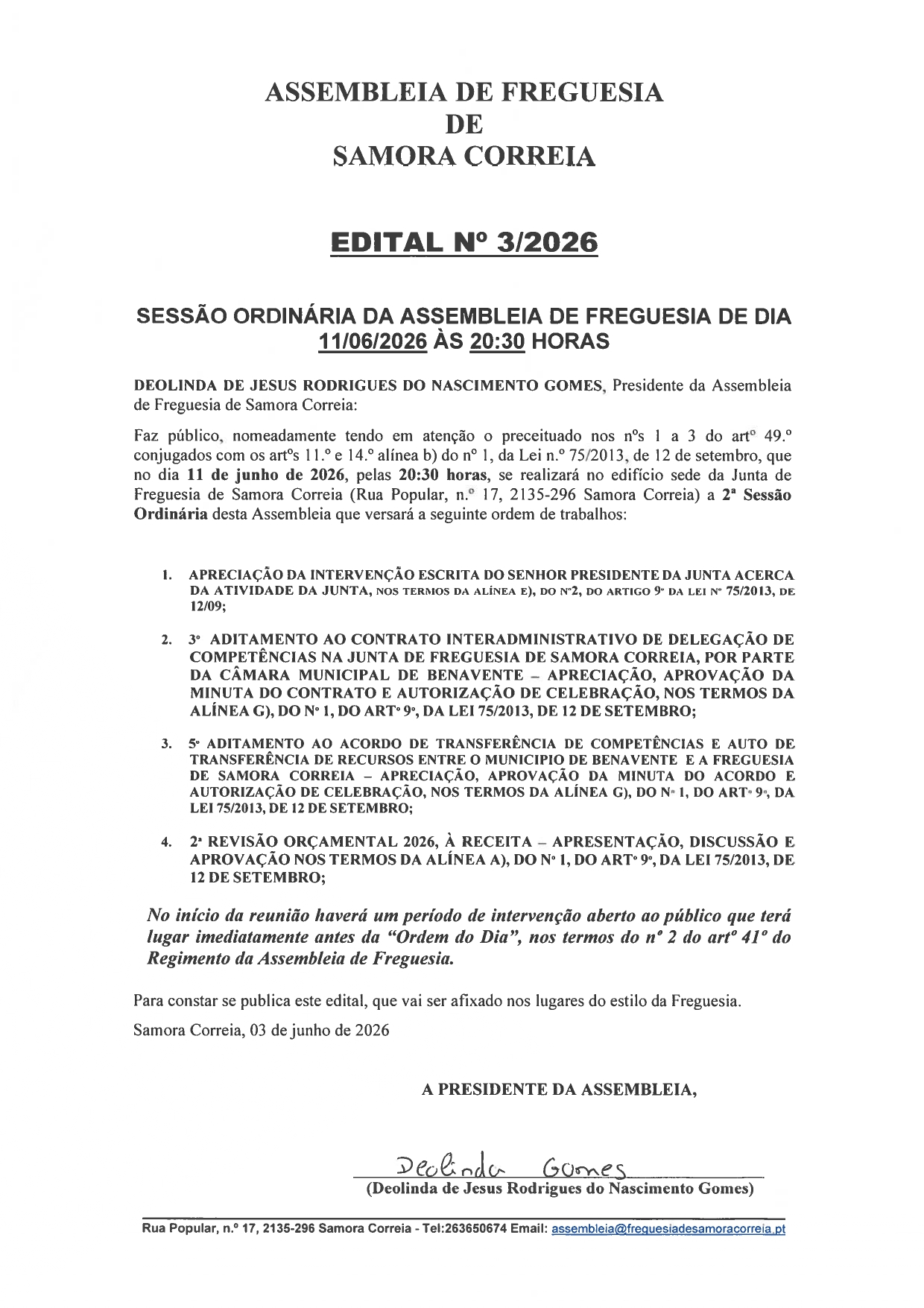 Imagem Edital 03/2026 - Assembleia de Freguesia
