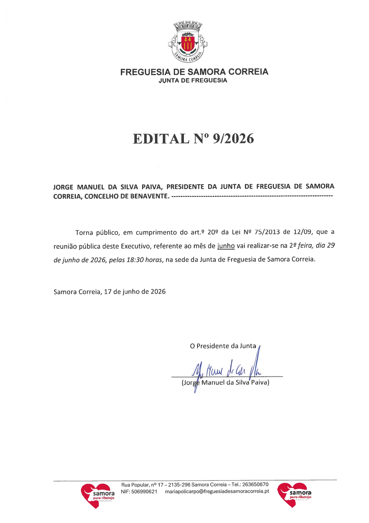 Imagem Edital Nº 09/2026 - Reunião Pública do Executivo
