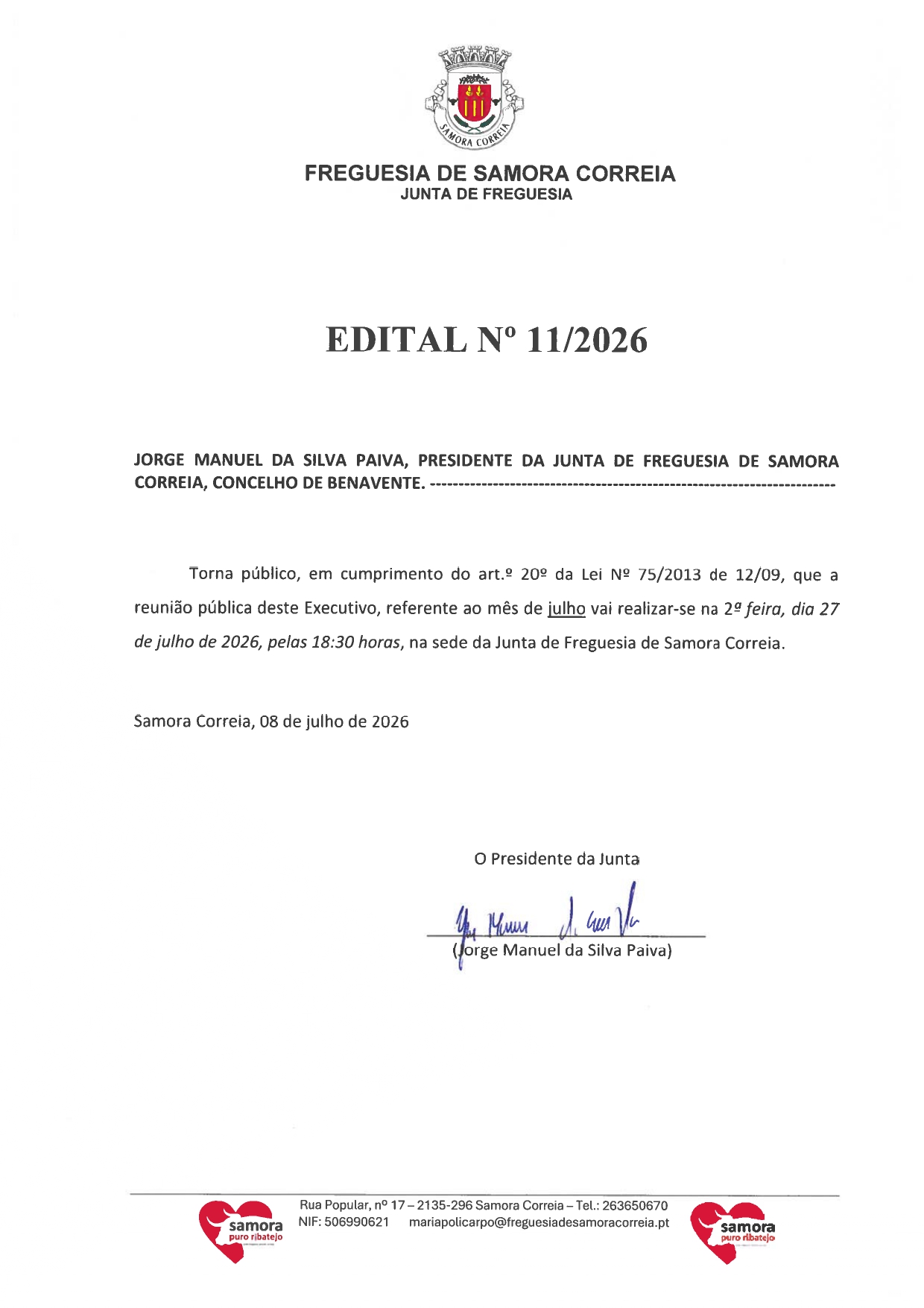 Notícia Edital Nº 11/2026 - Reunião Pública do Executivo