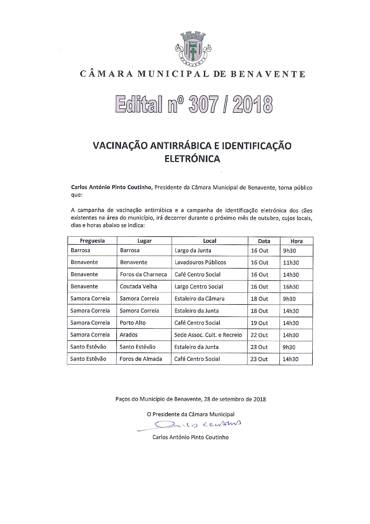 Imagem Edital 307/2018 - Câmara Municipal de Benavente