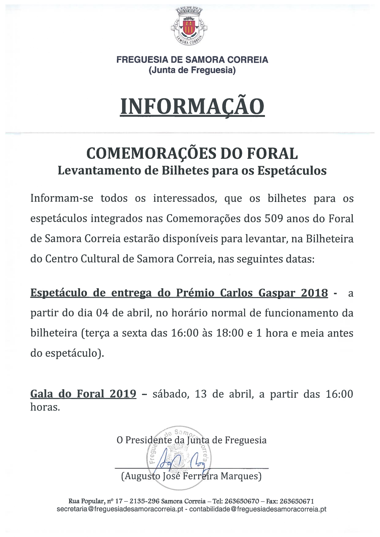 Imagem Informação - Comemorações do Foral