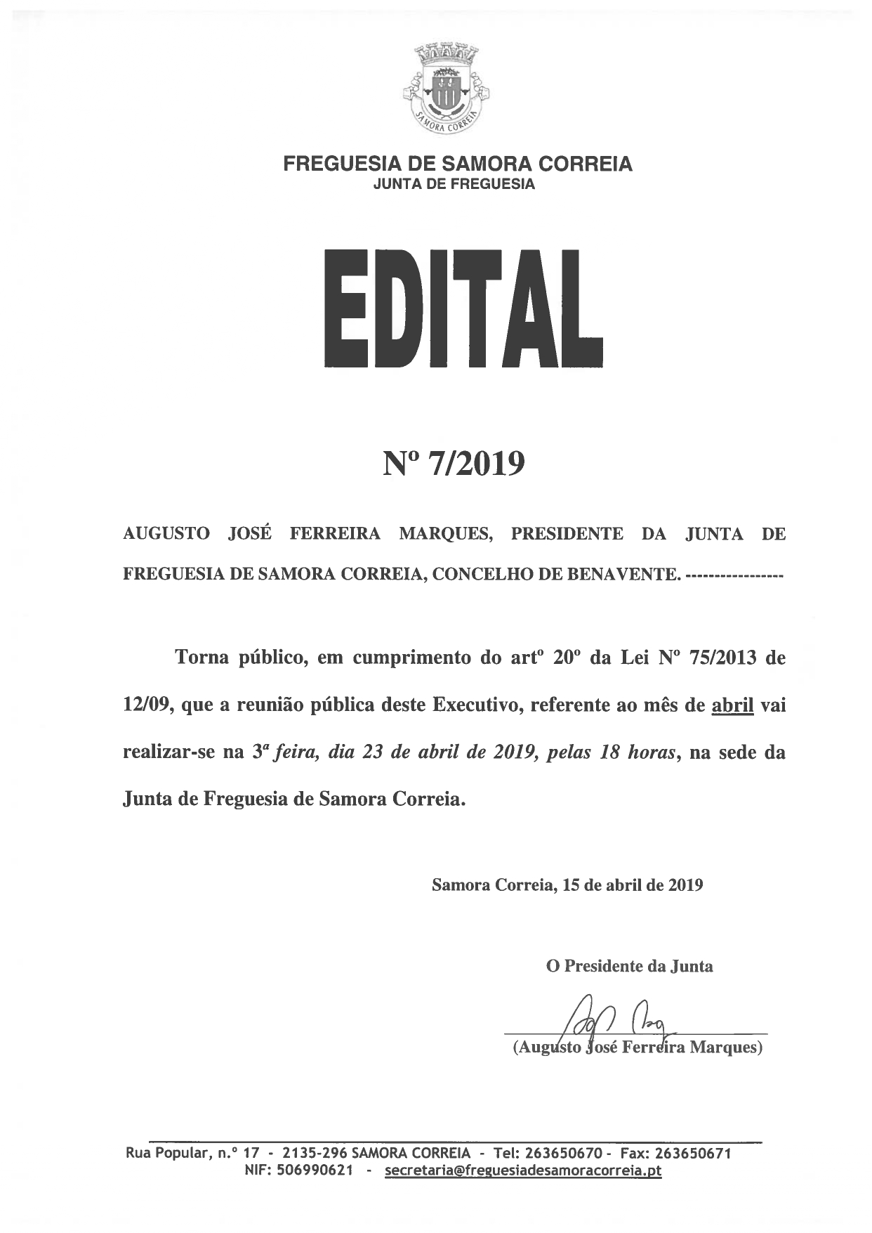 Imagem Edital 07/2019 - Reunião Pública do Executivo