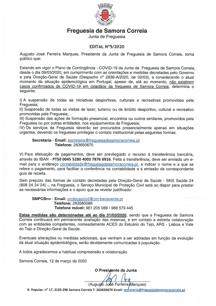 Imagem Edital 05 - Plano de Contingência - COVID-19 