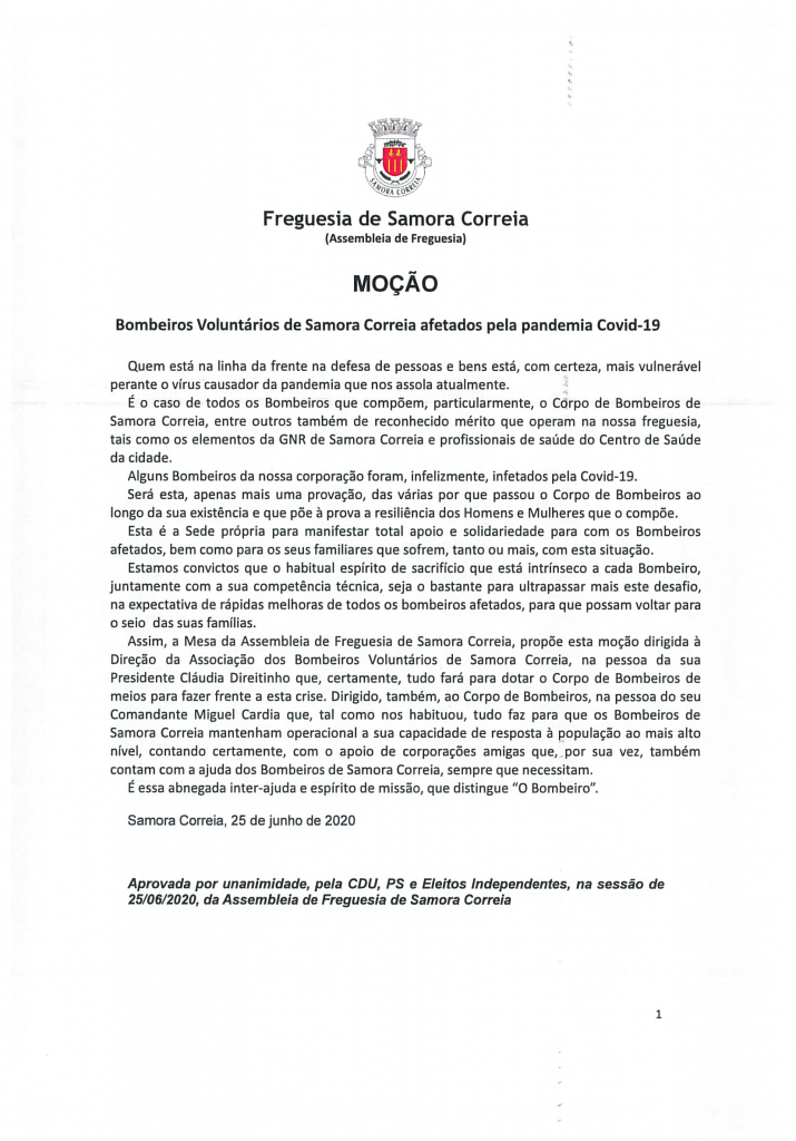 Imagem Assembleia de Freguesia de Samora Correia - Moção