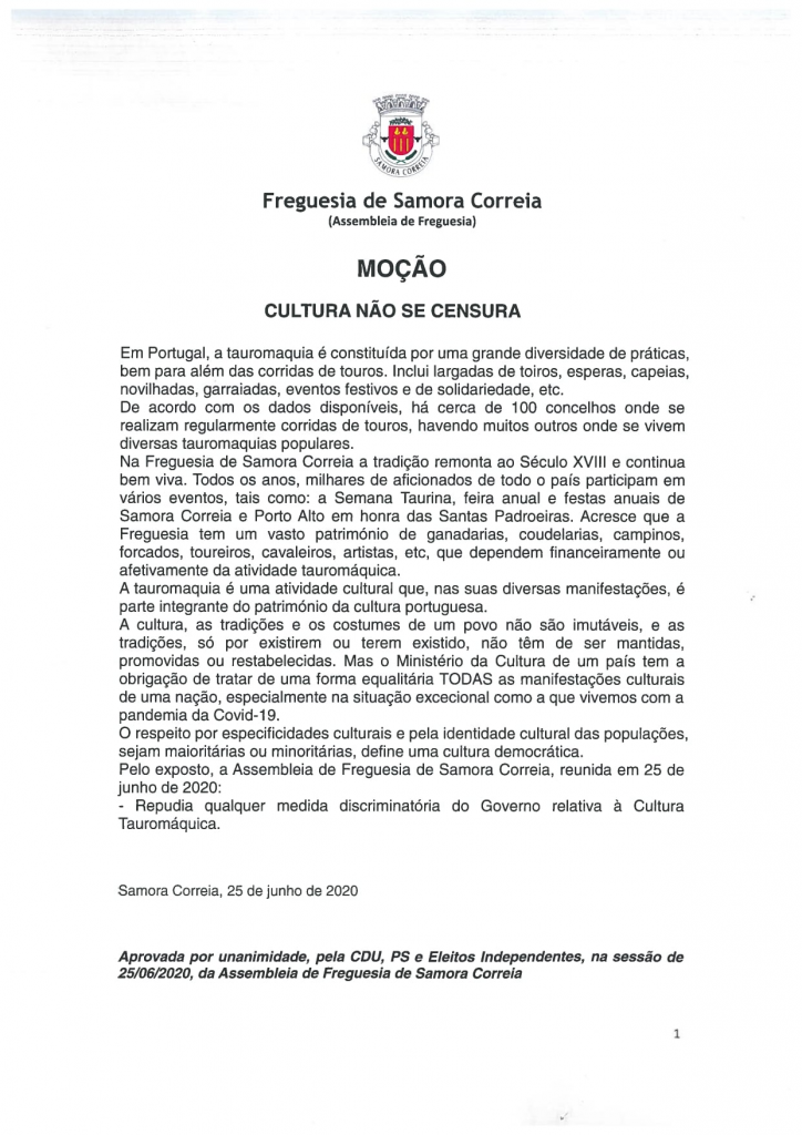 Imagem Assembleia de Freguesia de Samora Correia - Moção