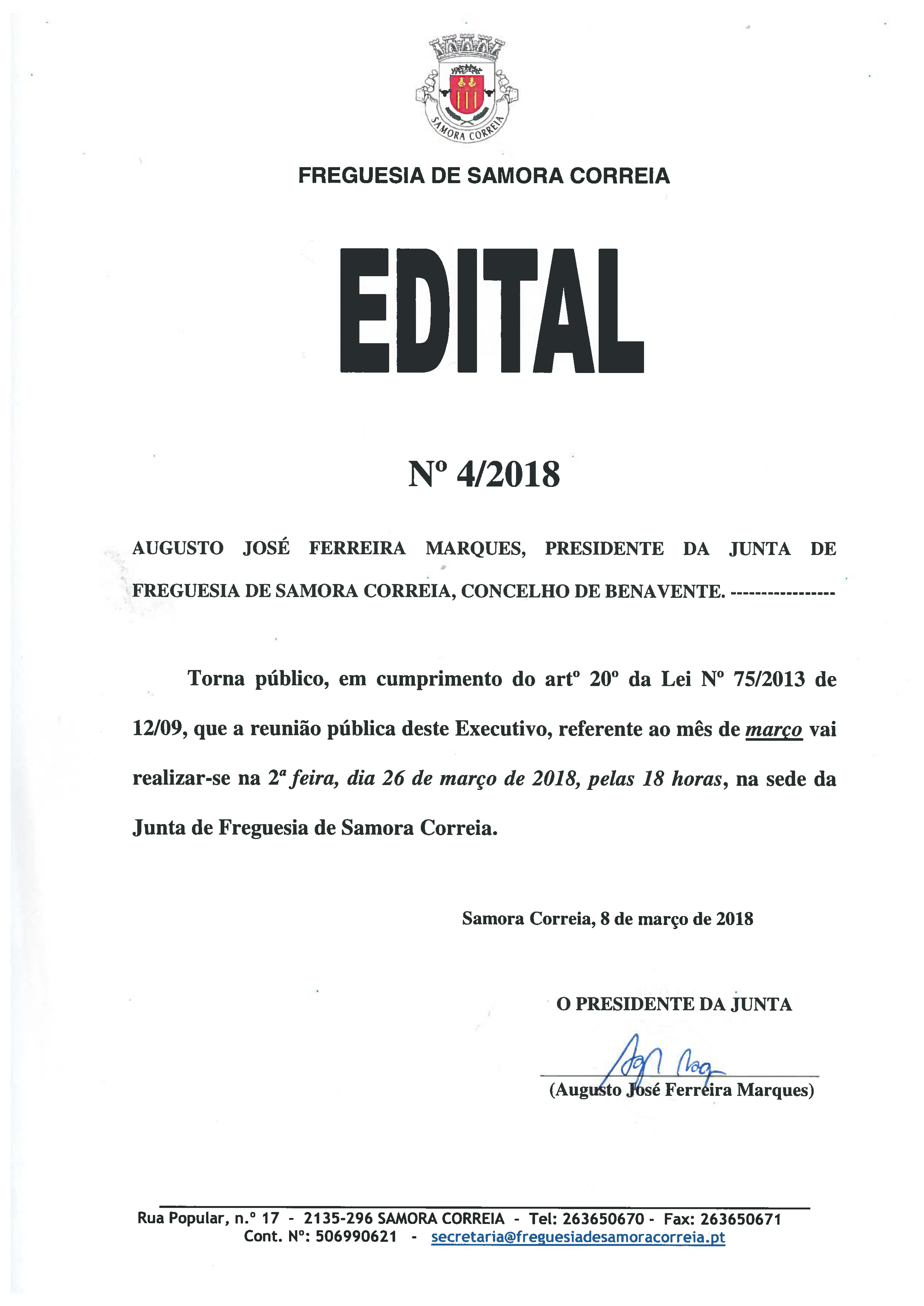 Imagem Junta de Freguesia de Samora Correia - Edital 4/2018